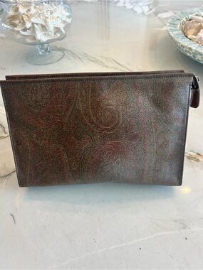 Etro Dark Paisley Leather Toiletry Bag or Clutch - Brown